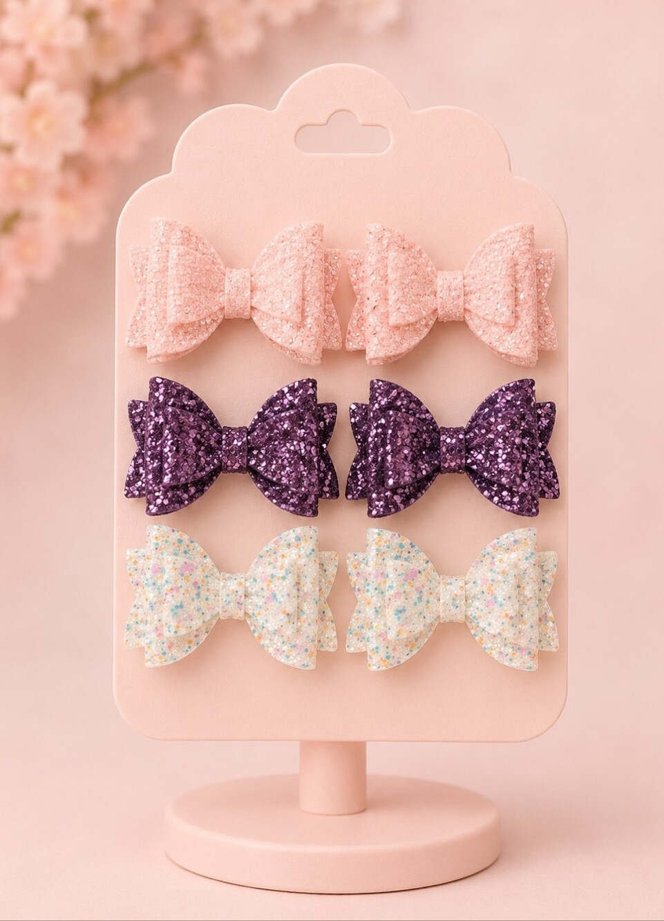 Handmade 3 Pairs Glitter Bows On Alligator Clips-cute Hair Accessory Set